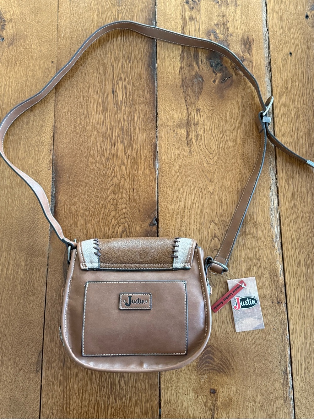 Justin Boots Tan and Cream Leather Crossbody Bag